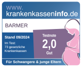 Auszeichnung Krankenkasseninfo.de: Krankenkassentest für Schwangere und junge Familien Note gut