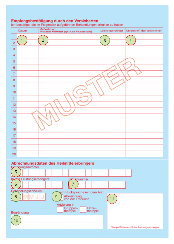 Darstellung des Musters einer Heilmittelempfangsbestätigung