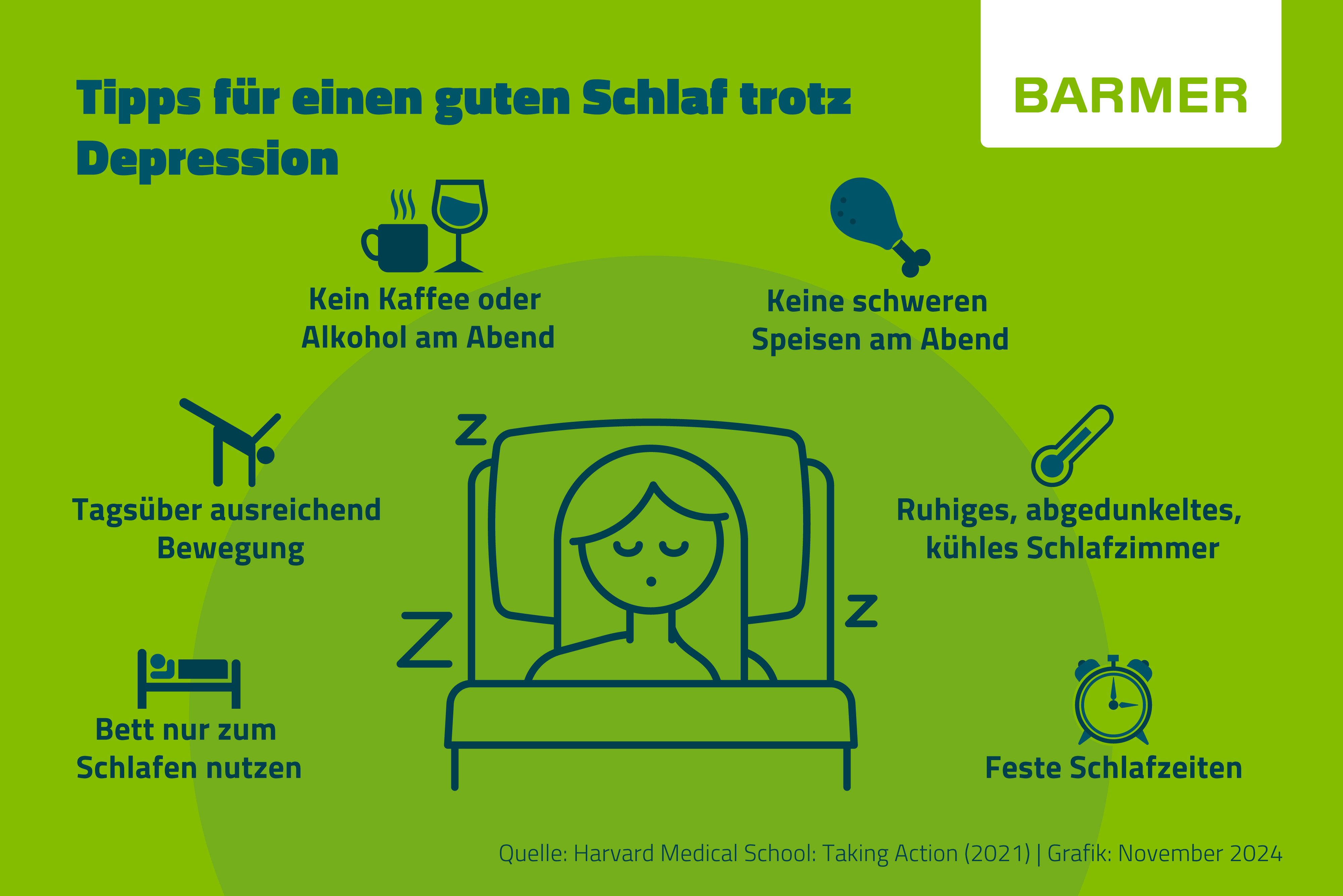 Gesunde Schlafgewohnheiten, wie ein leichtes Abendessen oder ein dunkles, kühles Schlafzimmer, können mit der Zeit dazu beitragen, Schlafstörungen bei Depression zu lindern.