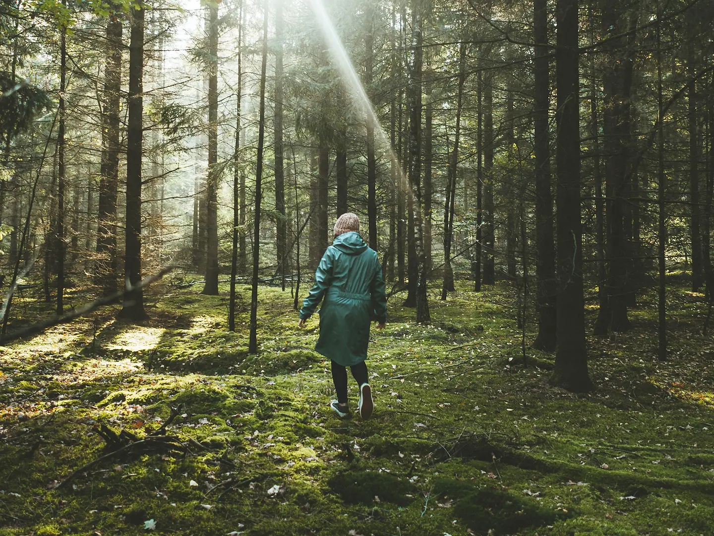 Eine Frau läuft durch den Wald