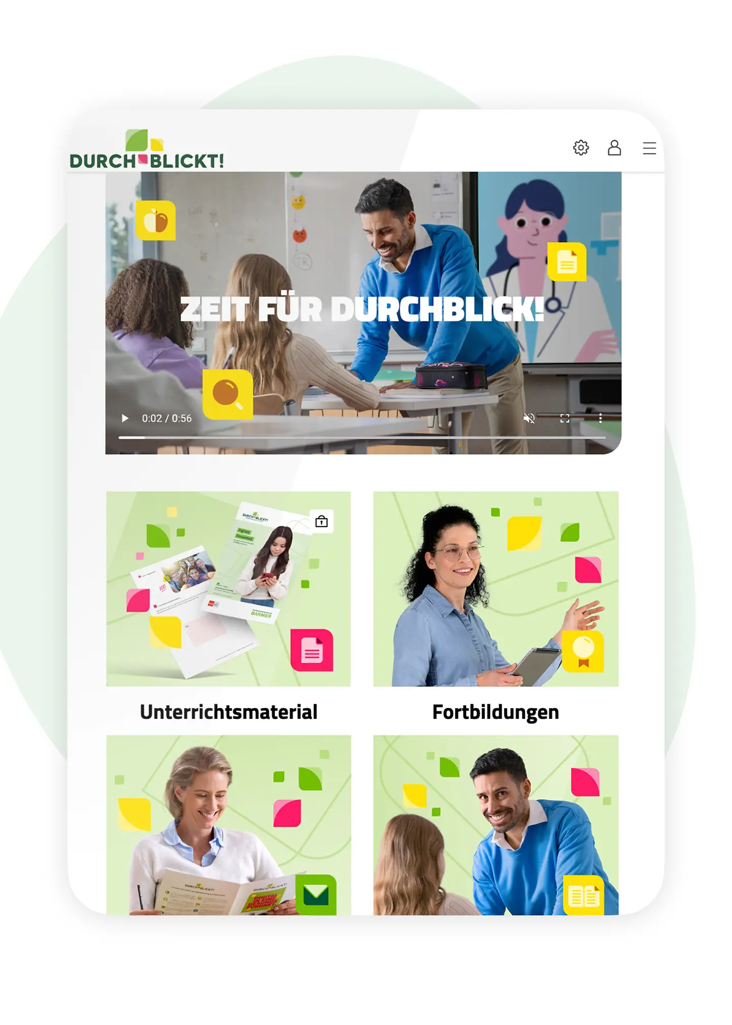 Auf einem Tablet ist die Startseite von DURCHBLICKT! zu sehen